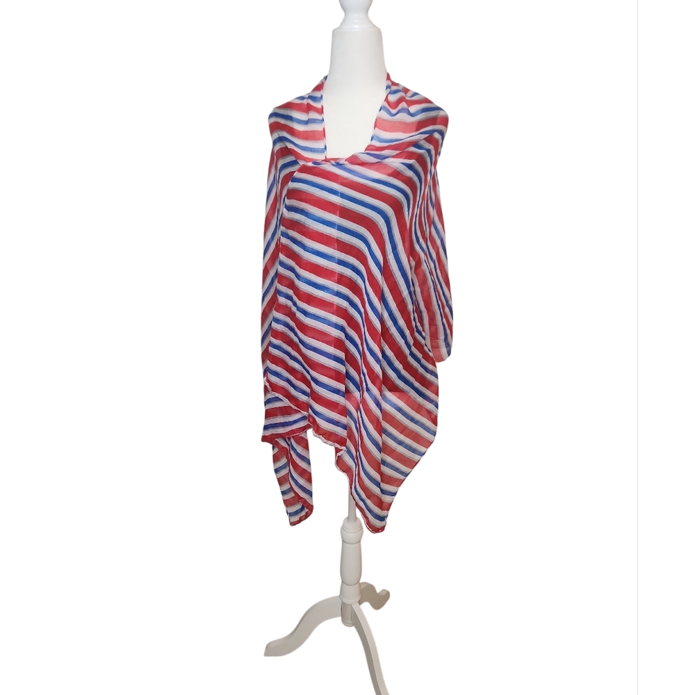 Americana Women's 4th Of July Red/White/Blue Striped Linen/Cotton Scarf/Wrap